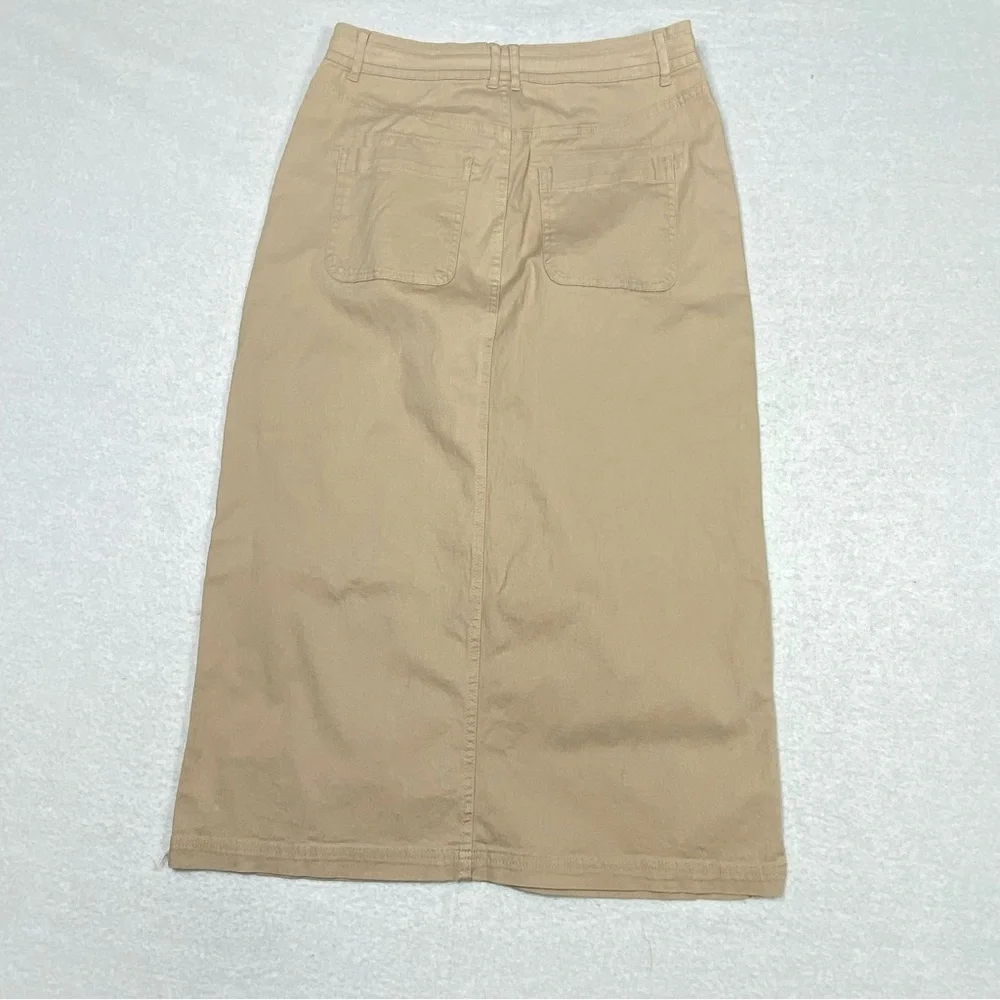 Falls Creek Midi Skirt Women's M Beige Tie Waist Pockets Split Hem Casual Boho